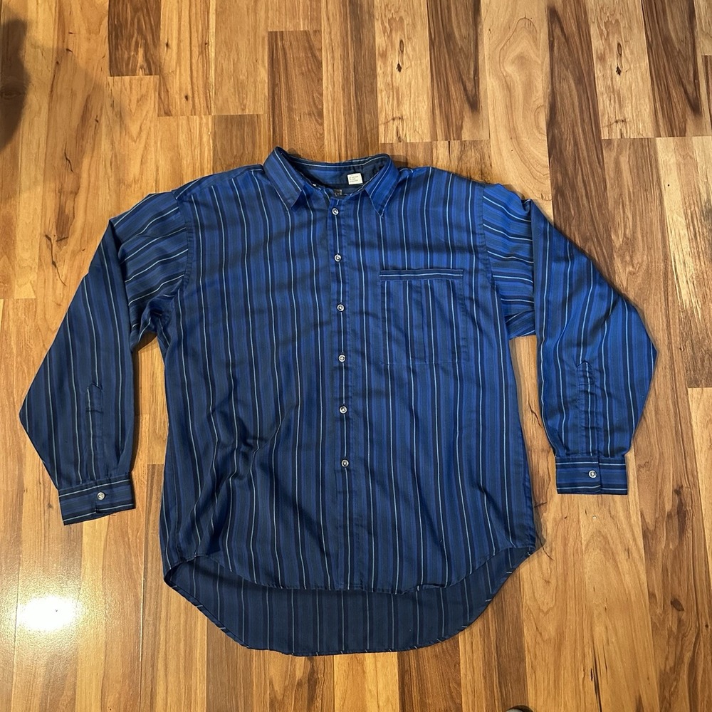 Vintage Levi's Men's Button Down Long Sleeve Blue Striped LG Made In USA 1990